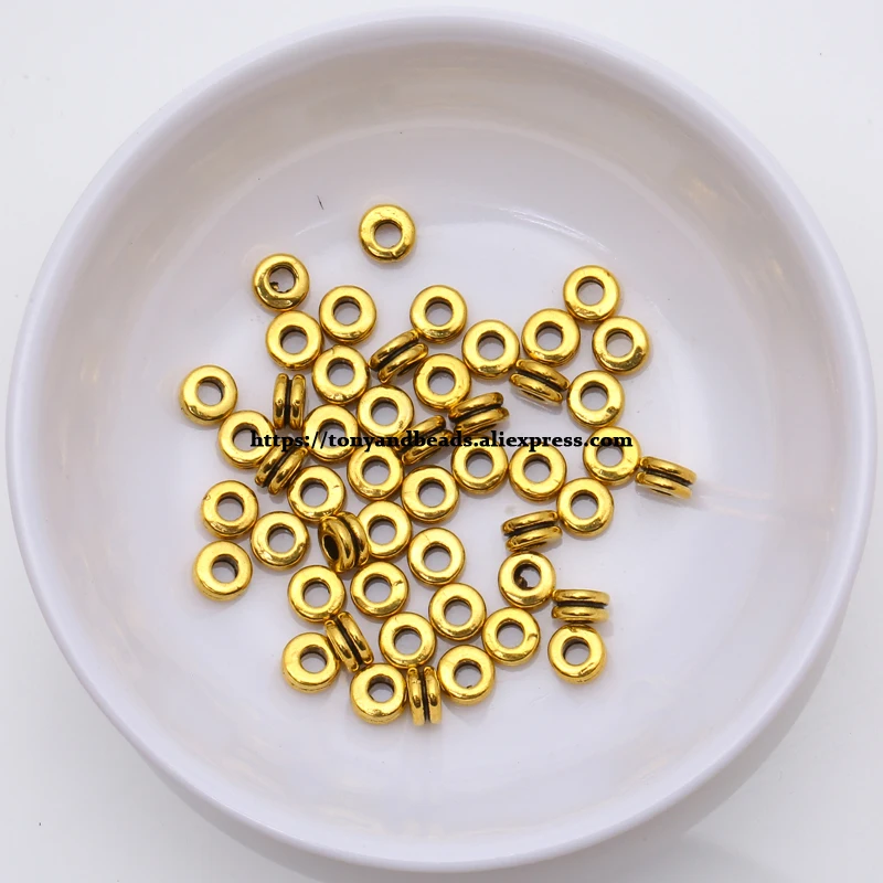 (50 Stück / Los!) Europäischer Spacer-Charm-Verbinder, Crimp-Endperlen aus Legierung in Antikgoldfarbe, geeignet für die Armbandherstellung. – Detail 33