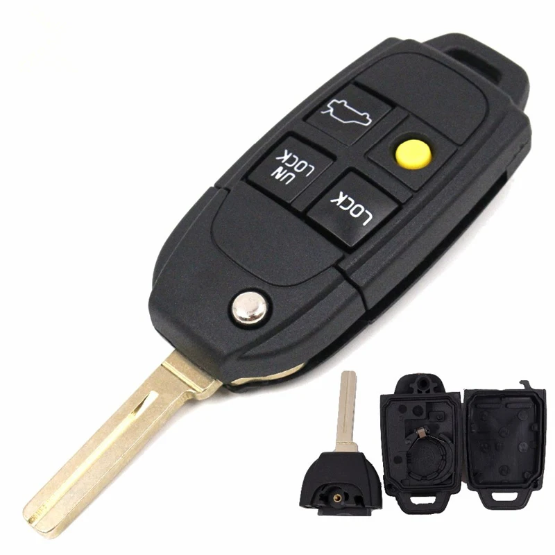 KEYECU 4 Button Replacement Folding Remote Key Shell Case Fob for VOLVO S40 V40 C70 S60 S80 1998 1999 2000 2001 2002 2003 2004