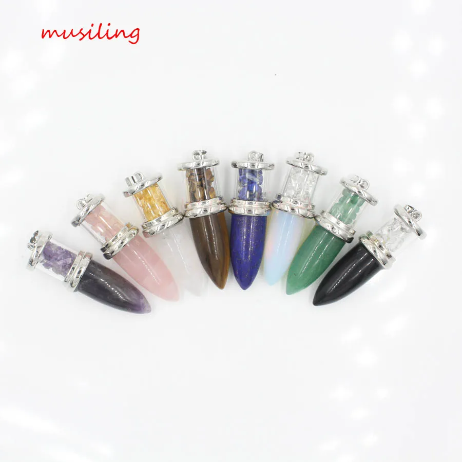 Wholesale Bullet Wish Bottle Crystal Quartz Pendants Pendulum Natural Stone Reiki Charms Fashion Jewelry For Women Men