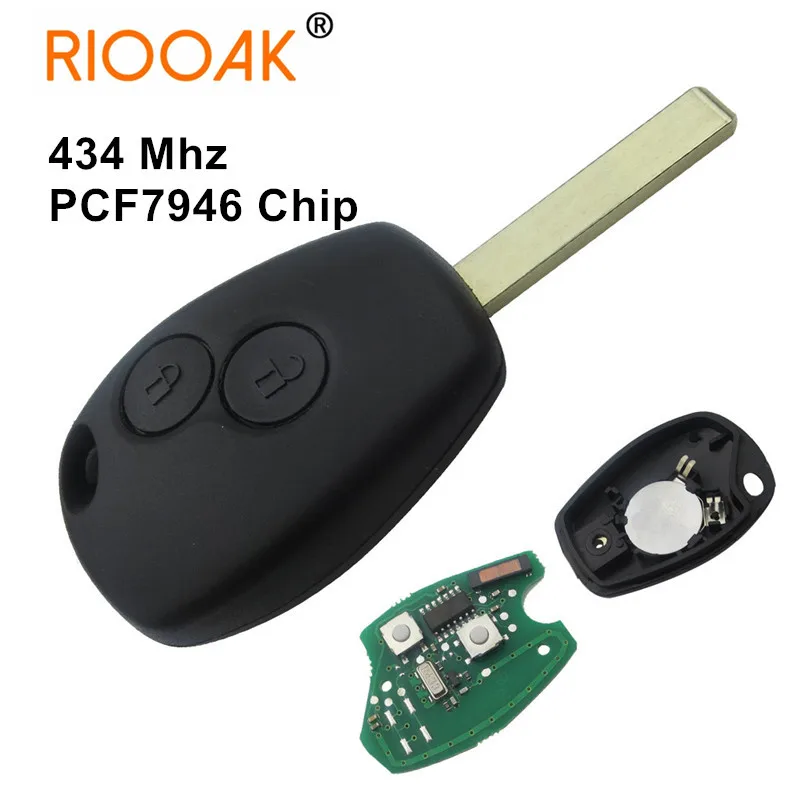 

2 Button Remote Car Key Control for Renault Clio II Kango Dacia PCF7946 Transponder Chip 434 Mhz Remote key