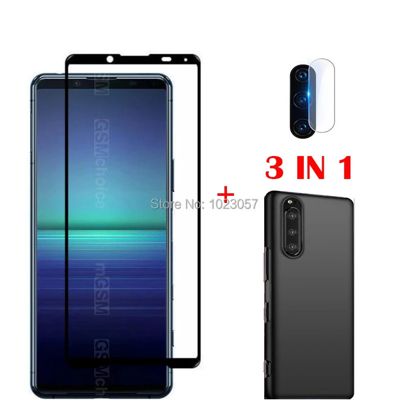 3in1 Soft Case + Camera Tempered Glass On For Sony Xperia 5 ScreenProtector Glass For Sony Xperia 5 1 10 II III Pro-I 2.5D Glass