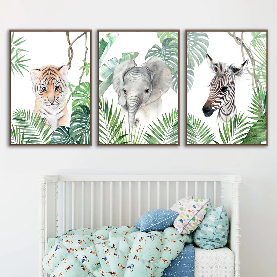

Panda Monkey Giraffe Tiger Tropical Leaf Plant Nursery Wall Art Print Canvas Painting Animal Poster Decor Picture Baby Kids Room