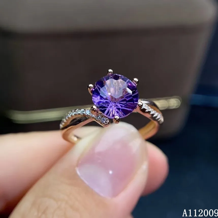 

KJJEAXCMY fine jewelry 925 sterling silver inlaid natural amethyst ring exquisite atmosphere ladies adjustable support test