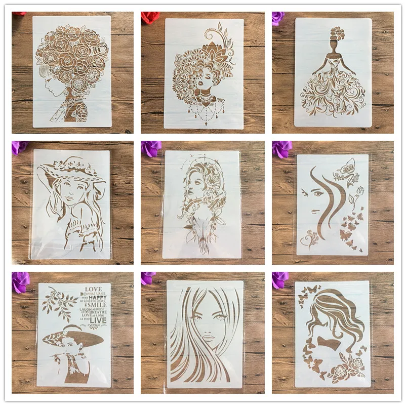 A4 29 * 21cm beauty girl Mandala DIY Stencils Wall Painting Scrapbook Coloring Embossing Album Decorative Paper Card Template