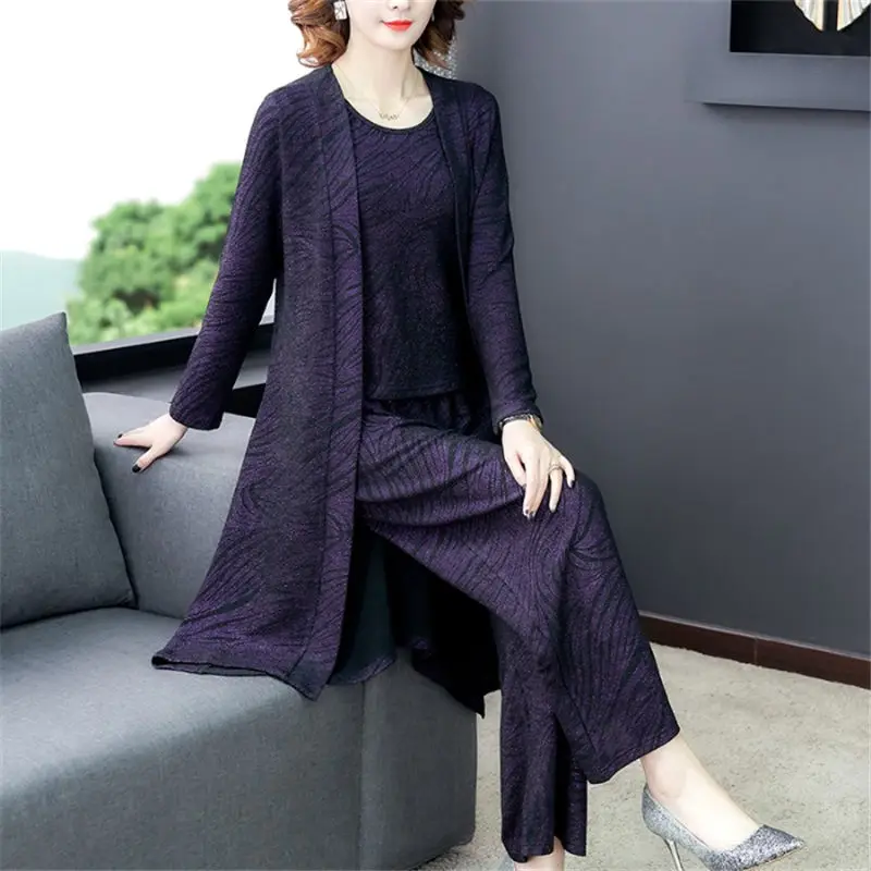 2023 Spring New Three-Piece Fashion Middle-aged Mother Female Knitted Cardigan Cape Casual Suits Women Clothing r006