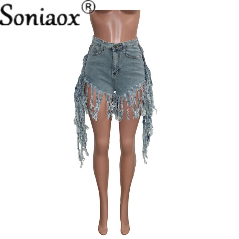 Shorts jeans femininos com borla, cintura alta, casual, com zíper, voar, senhoras, rua, clube noturno, verão, 2021