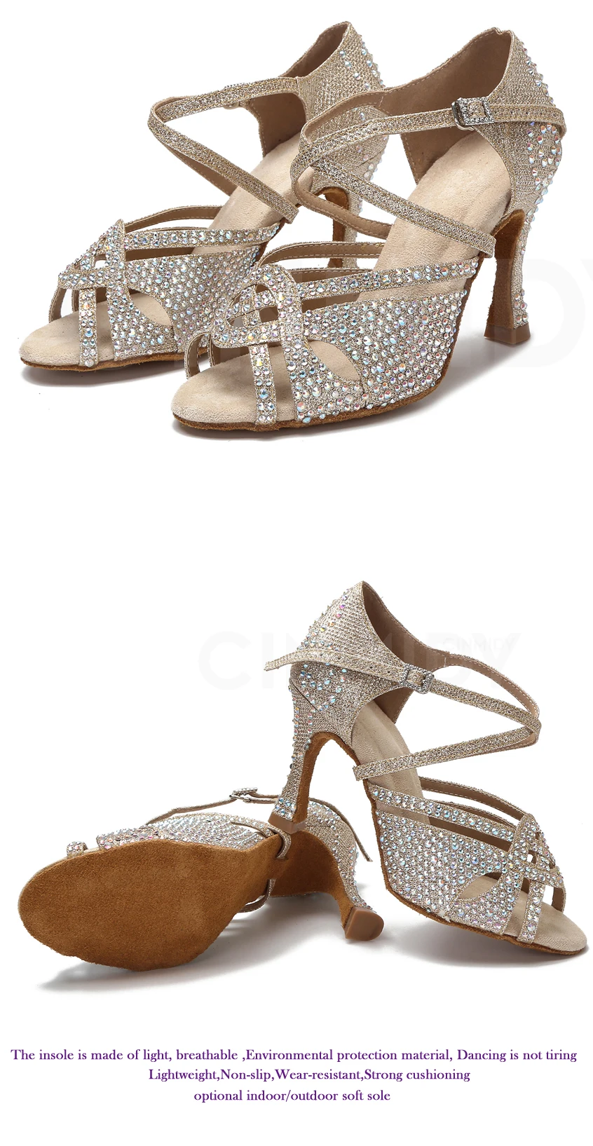 CINMIDY Latein Tanzschuhe Damen Ballsaal Tanzschuhe Mädchen Tango Salsa High Heels Damen Tanz Sneakers Damen Hochzeitsschuhe – Detail 15