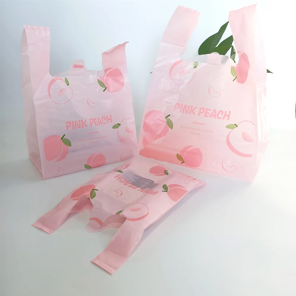 10pcs Shopping Bag Peach Plastic Gift Bags Plastic Shopping Bags With Handle Christmas Wedding Party Favor Bag Can Be Customized