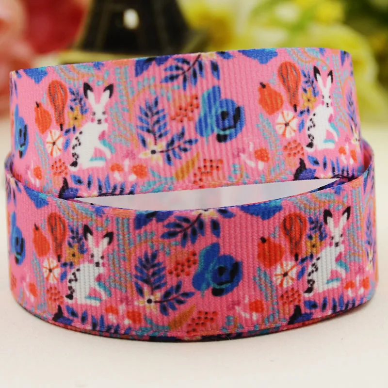 22mm 25mm 38mm 75mm flower&Rabbit cartoon printed Grosgrain Ribbon party decoration 10 Yards X-04729