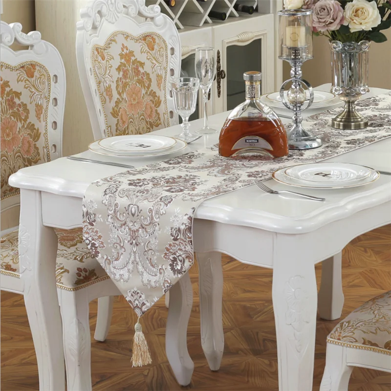 

Fashion Simple Silver Silk Embroidered Table Runners Geometric Abstraction Pattern TV Cabinet Restaurant Fabric Table Runners