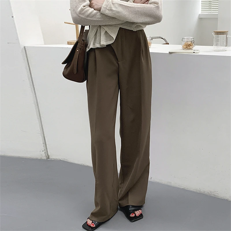 LMQ NEW Women High Waist Wide Leg Pants Loose Casual Wild Straight Drape Suits Pants Floor-Length Mopping Long Trousers