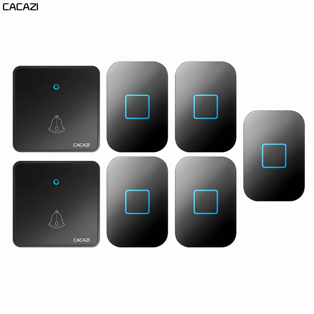 

CACAZI Wireless Doorbell Waterproof 300M Remote CR2032 Battery US EU UK Plug Smart Home Ring Bell Chime 2 Transmitter 5 Receiver