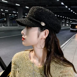 Fashion Women Men Military Hat Spring Autumn Sailor Hats Black Ladies Beret Caps Flat Top Captain Cap Travel Cadet Octagonal Hat