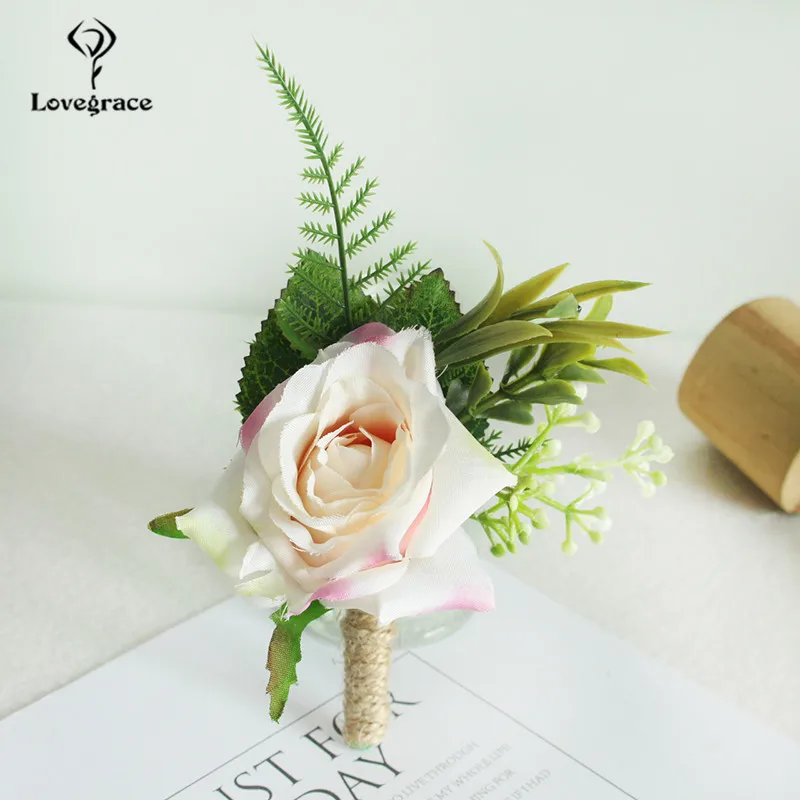 Lovegrace Wedding Rose Boutonniere Bruid Pols Corsage Rose Bloem Meisje Armband Pols Corsage Bruidegom Boutonniere Mannen Pins Bloem