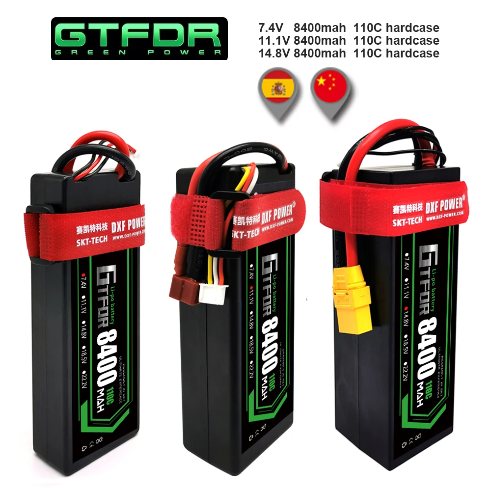 GTFDR  Lipo Battery 2S 3S 4S 7.4V 11.1V 14.8V 8400mah 7300mah 130C-260C 140C-280C for 1/8 1/10 Off-Road Car RC Truggy Buggy