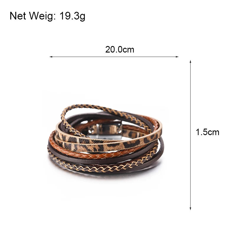 Amorcome-Bracelet rond en cuir tressé pour femme, imprimé léopard, manchette multicouche, bijoux Boho magnétiques