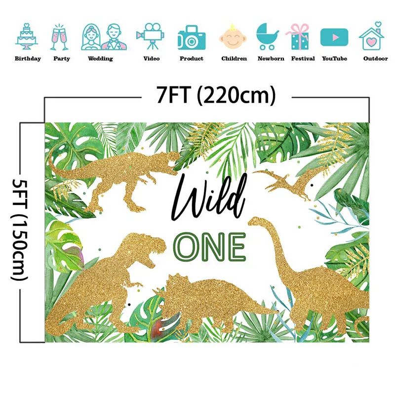 Wild One Newborn 1st Birthday Party Backdrop Tropical Green Leaves Jungle Safari Animals Baby Shower Background Banner Photocall