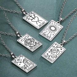 Unift Tarot Cards Necklace Moon Sun The Lovers Witch Divination Pendant Hope Amulet Stainless Steel Vintage Protection Jewelry