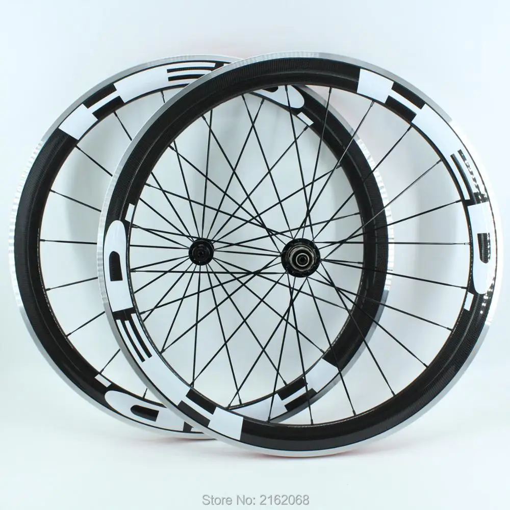 

New arrival OEM 700C Road bike 50mm clincher rims 3K carbon bicycle wheelsets with alloy brake surface aero spokes