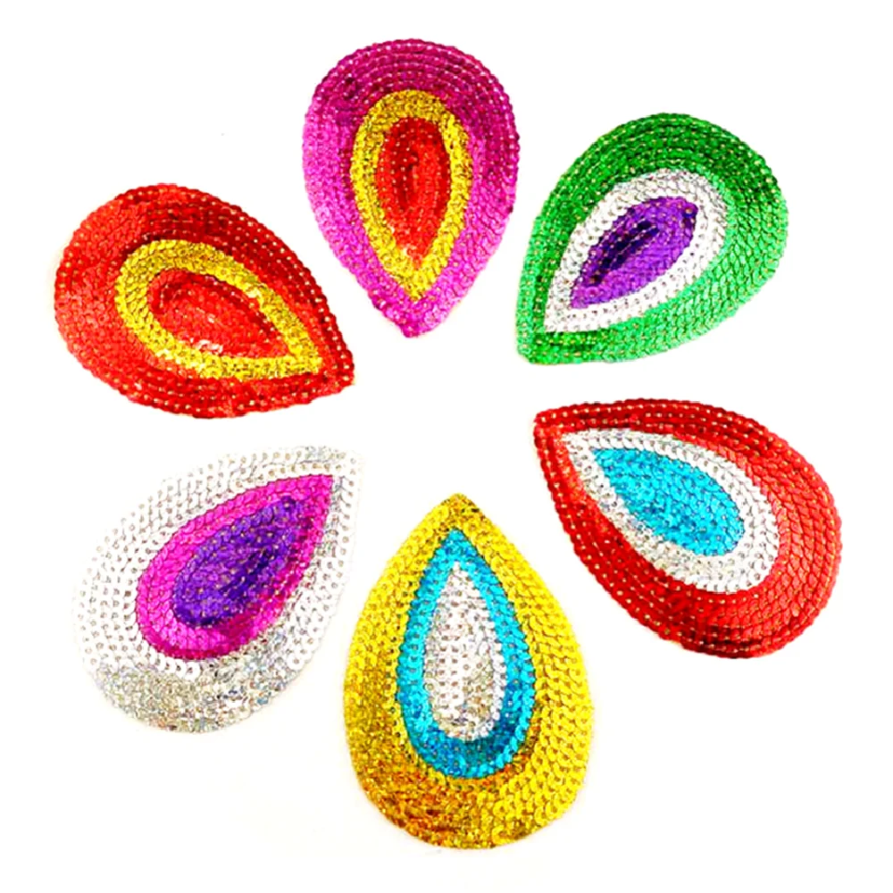 5 Pcs Sequined Appliques Iron On Embroidered Patches Dancewear Peacock Tails Rainbow Opera Dress Trims  8.5*6CM