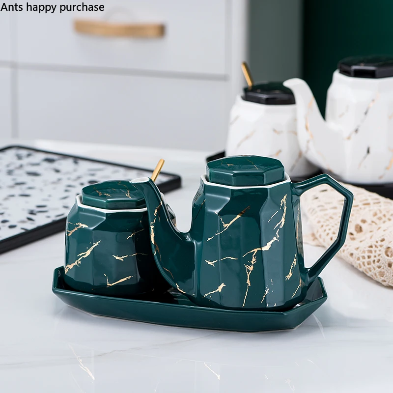 Green White Marbling Spice Jar Suit Combination Ceramics Spice Storage Container Kitchen Tools Seasoning Box Three-piece Suit