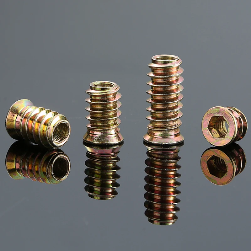 20/50Pcs M6 M8 M10 Flanged Hex Socket Drive Head Furniture Carbon Steel Nut Zinc Alloy Thread For Wood Insert Nuts