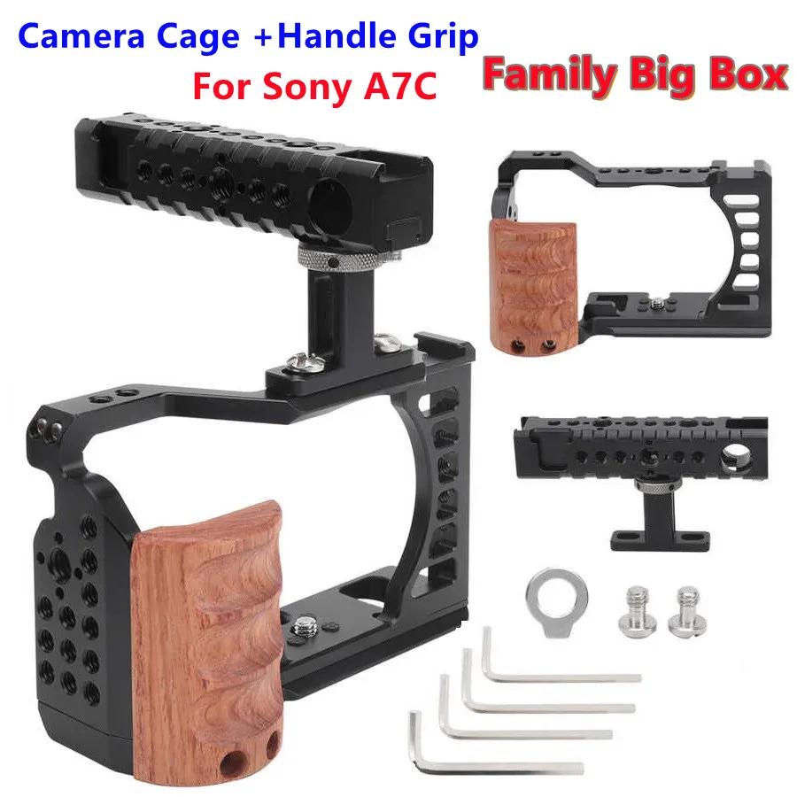 quick release DSLR camera cage Aluminum Alloy Cold Shoe Wooden side Handle Protective Cage Kit with Hand Grip for Sony A7C