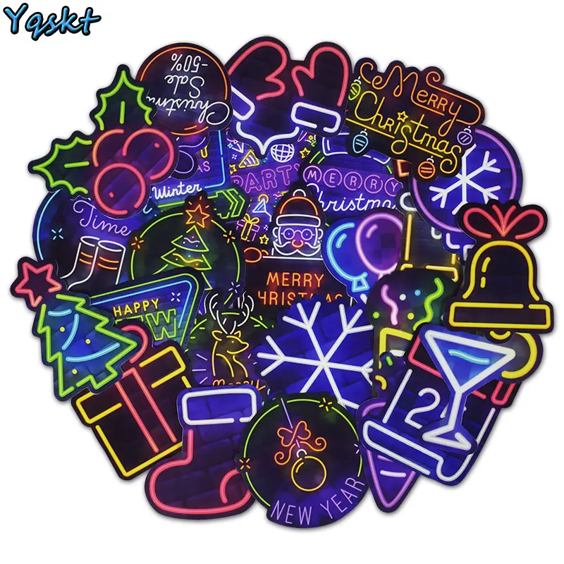 25 Pcs Fluorescence Christmas Neon Stickers for  Motorcycle Laptop Car Bumper Bike Children Toys DIY Graffiti Waterproof Sticker