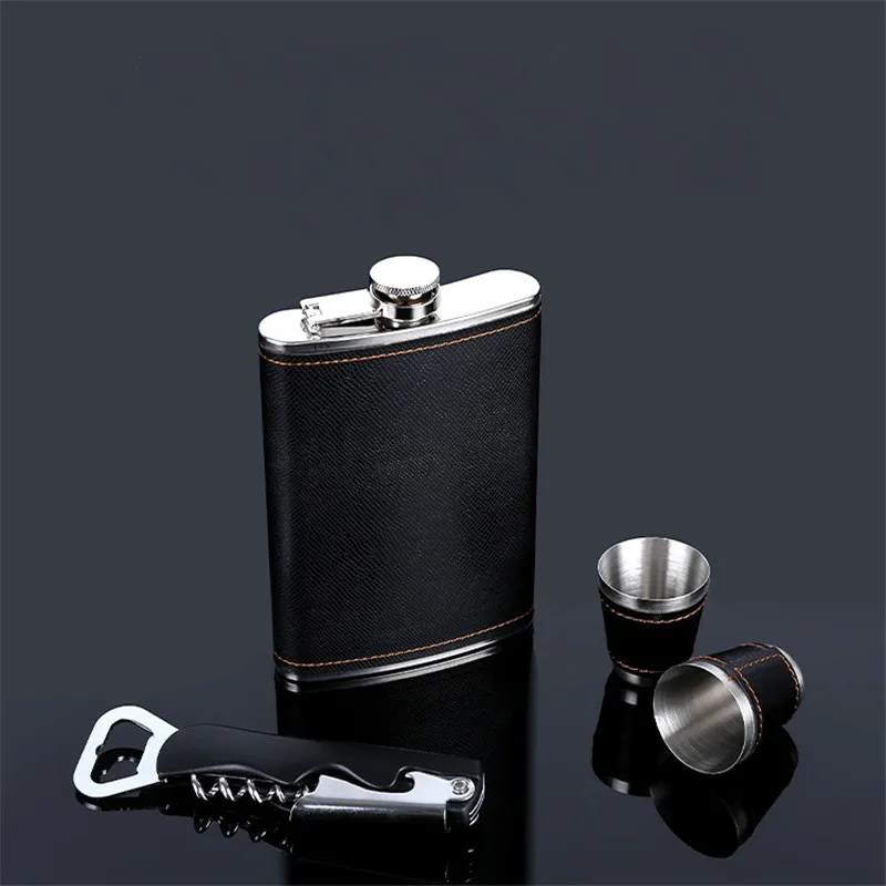 9oz Whisky Cups Liquor Flagon 304 Stainless Steel Alcohol Vodka Bottle Pu Wrapping Hip Flask Gift набор для виски