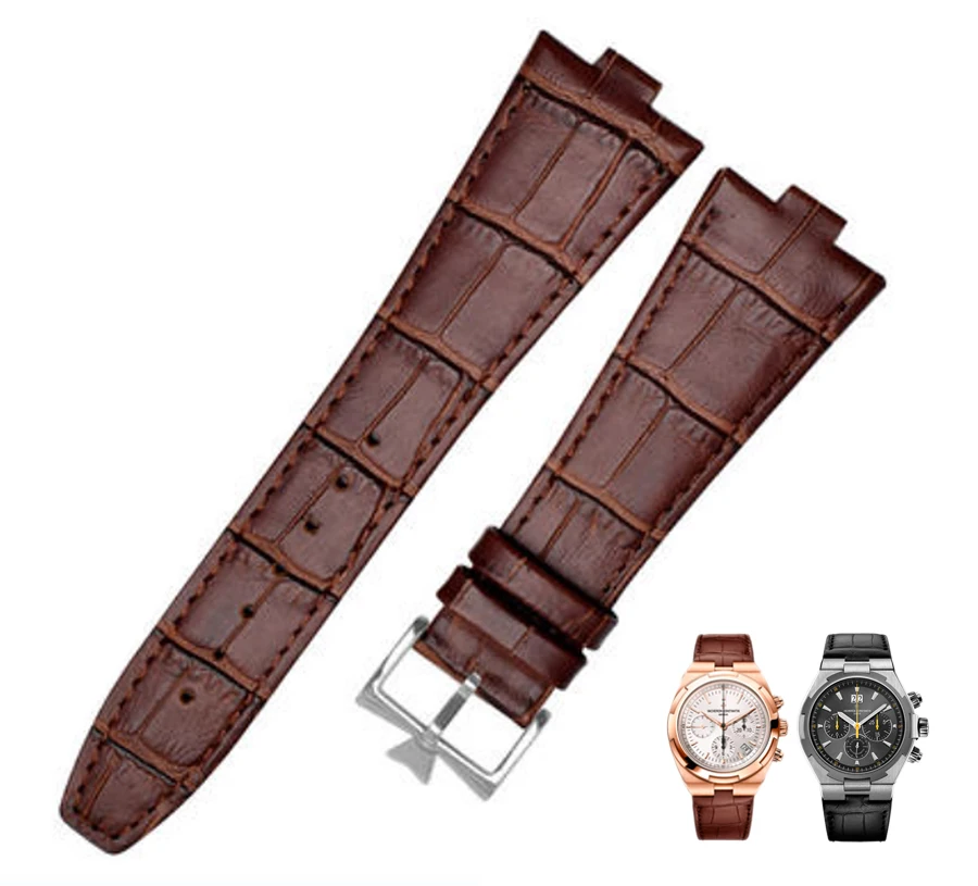 25mm Genuine Leather Convex Interface Watchband Strap For Vacheron Constantin Overseas Black Blue Brown Bamboo Grain Watch Bands