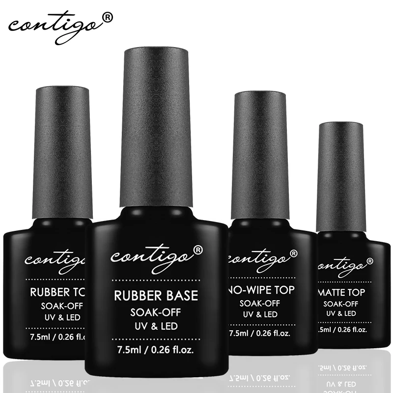 CONTIGO Latest Base and Top Coat for Gel Polish 7.5ml Rubber Base Gel Semi Permanent uv Varnish Manicure No-wipe Top Gellac Matt