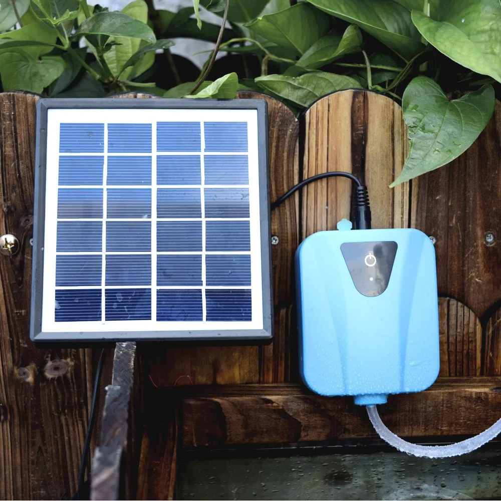 Solar Powered/DC Charging Oxygenator Water Oxygen Pump Pond Aerator with 1 Air Stone Aquarium Air Pump 2L/min