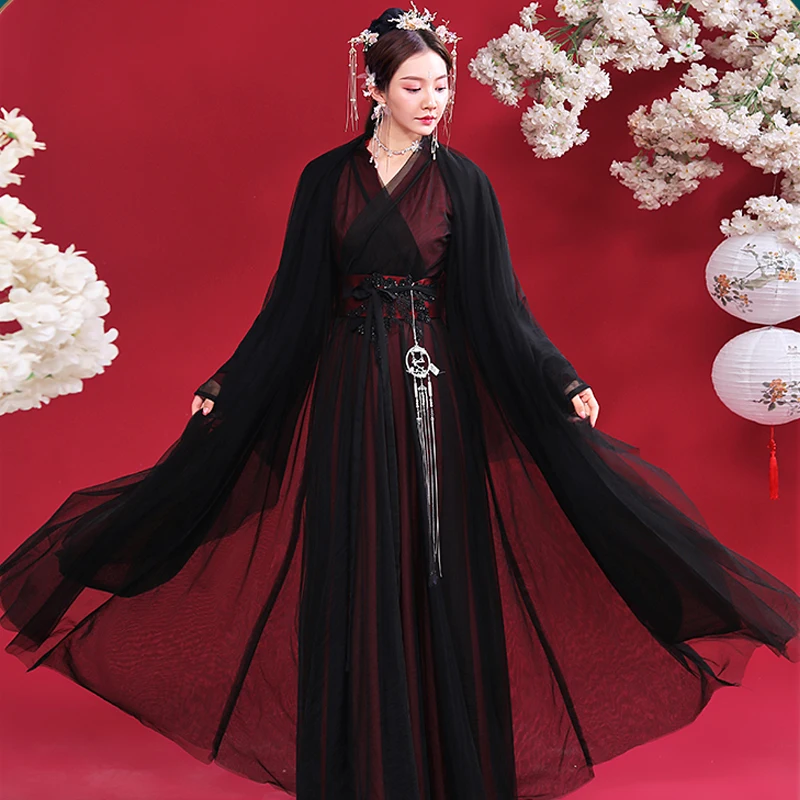 

Women Hanfu Dress Oriental Dance Costumes Chinese Traditional Ancient Black Fairy Hanfu Oriental Fairy Princess Outfits SL4507