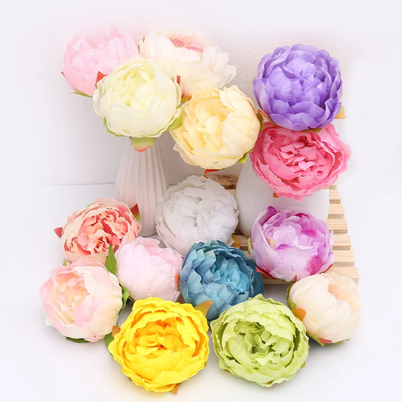 10pcs High Simulation Core Peony Flower Head Silk Flower DIY Wedding Flower Wall Background Decoration Silk Rose