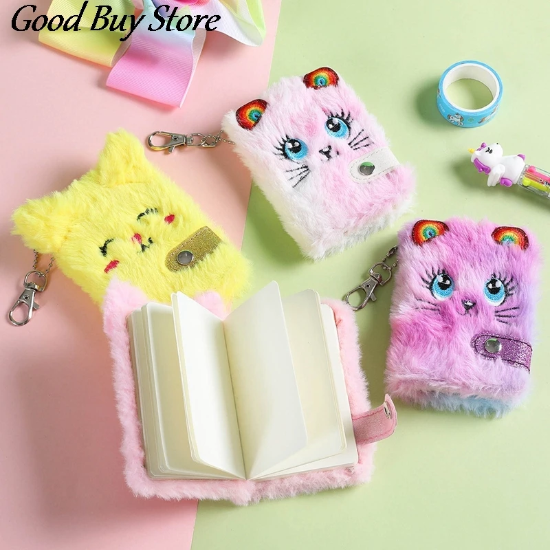 Rainbow Furry Fluffy Plush Notebook Mini Keychains Purse Soft Fur Key Pendant Fashion Jewelry Bag Backpack Keychain Lovely