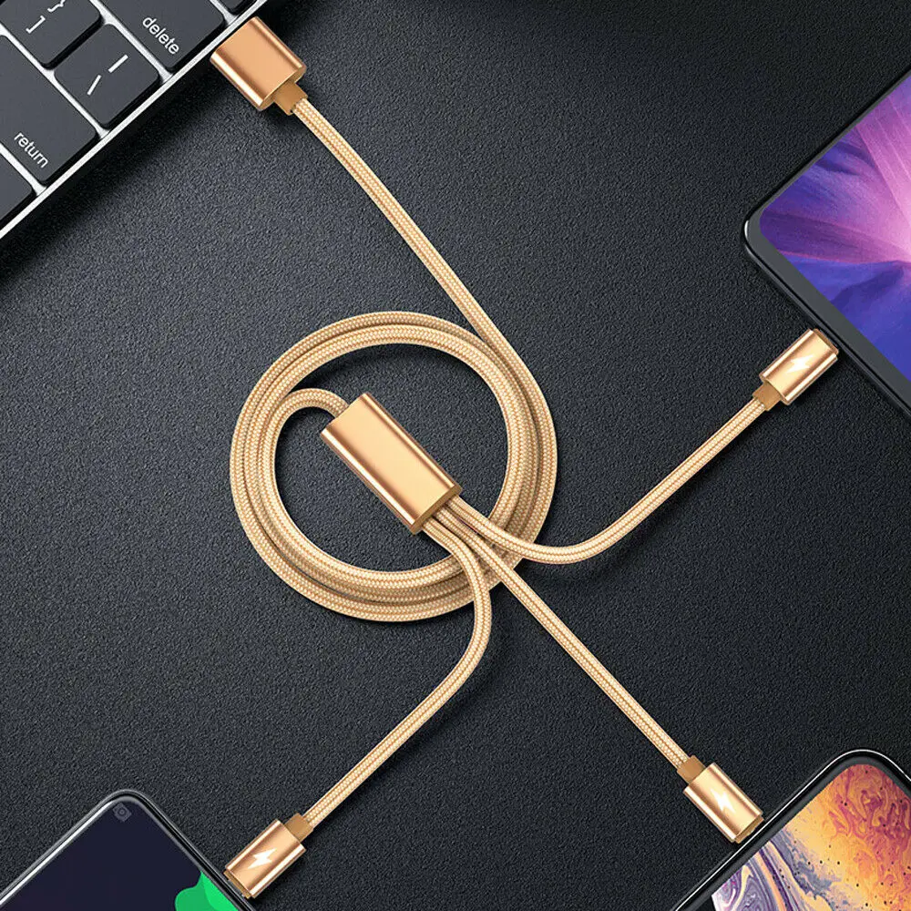 1pc 1.2M / 4FT 3 in 1 Multi USB Charger Fast Charging Cable Lead One for All Smart Phones