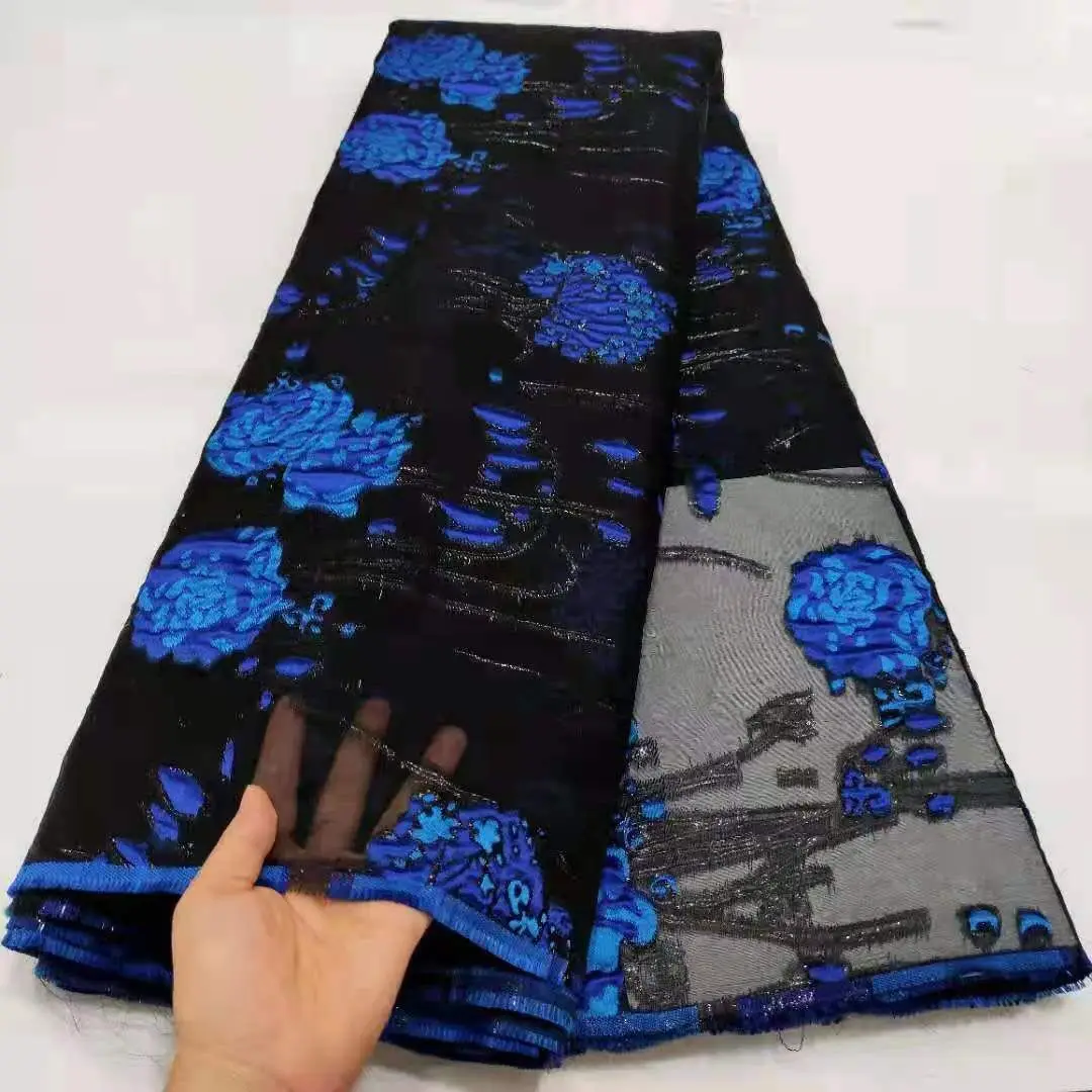 New African Brocade Lace Jacquard Fabric Nigerian Floral Damask Cloth Organza French Tulle Net Dress Tissus Material DJO30