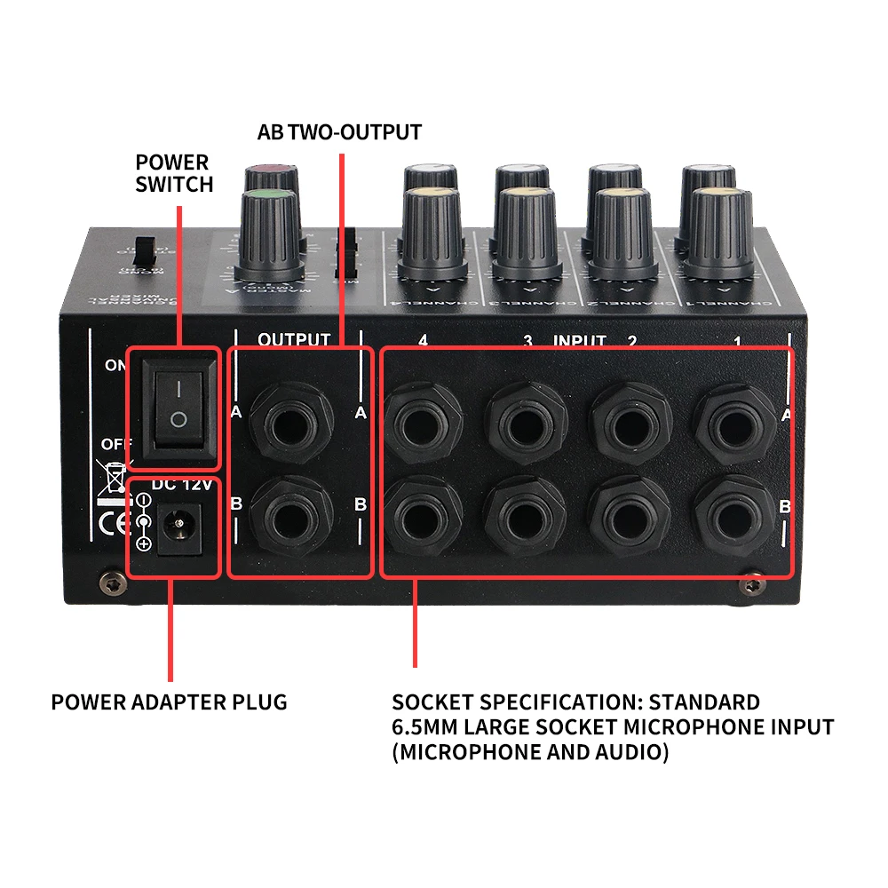 Mic 2U Extender mixer de áudio subminiatura de baixo ruído 8 canais mono estéreo de metal com cabo adaptador de alimentação