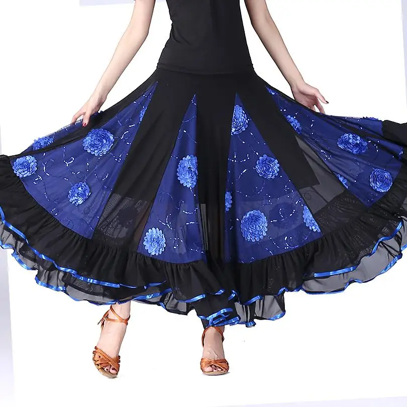 Modern Ballroom Long Skirts Ladies New Flamenco Dance Costume Skirt Waltz Standard Tango Dancewear Performance Big Swing Skirt