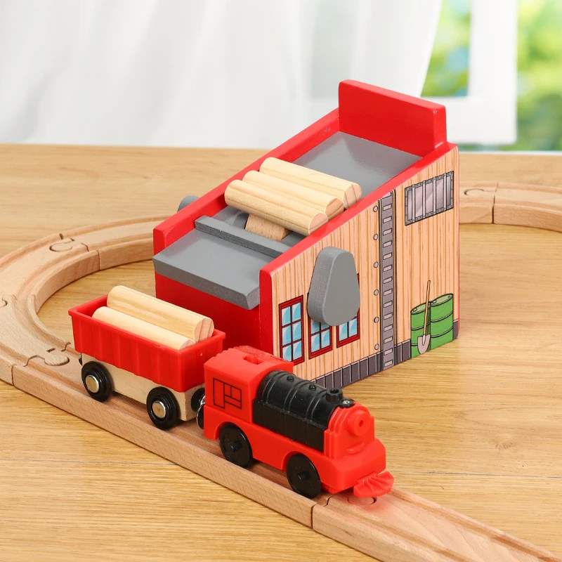 Sawmill Wooden Railway Tracks Scene Accessories Compatible for Thom Wood Train Tracks Rail Car Toys for Children Gifts