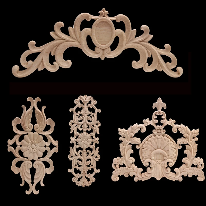 

Antique European Decoration Retro Carved Ornamental Wood Applique Wood Decal Wood Craft Rubber Wood Walls Corner Leaves Corner