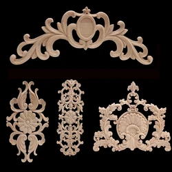 Antique European Decoration Retro Carved Ornamental Wood Applique Wood Decal Wood Craft Rubber Wood Walls Corner Leaves Corner