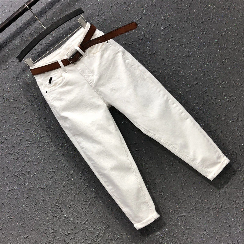 2022 Spring New Fashion Women High Waist Loose White Jeans All-matched Casual Elastic Denim Cotton Harem Pants S963