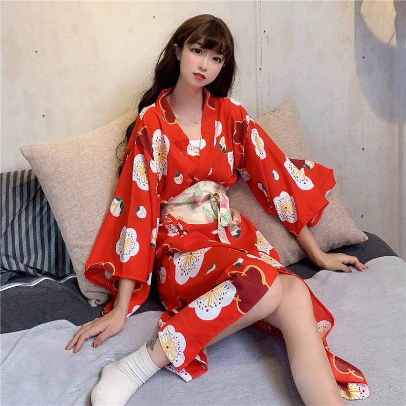 Traditional Japanese Kimono Women Long Sleeve Summer Fashion Kimonos Flower Print Costume Haori Obi Yukata Sexy Dress 2022 New