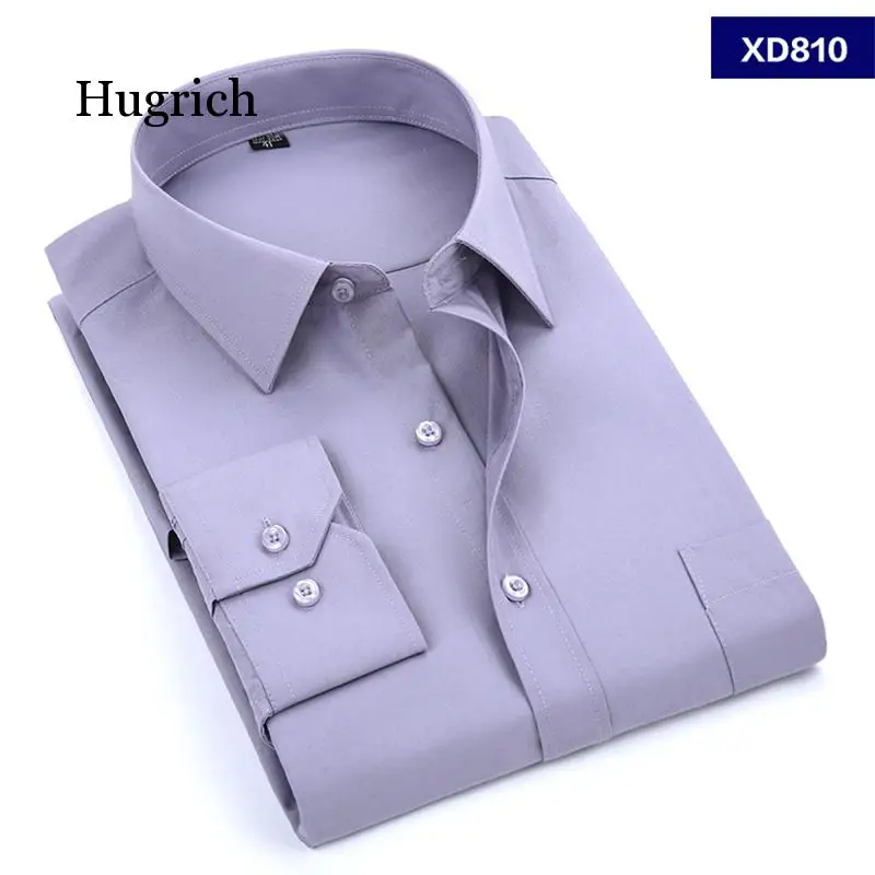 2021 New Men's Dress Shirt Solid Color  8Xl Black White Blue Gray Chemise Homme Male Business Casual Long Sleeved Shirt