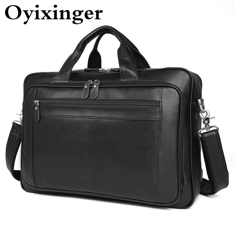 Large Capacity Men Genuine Leather Laptop Handbag For DELL HP ASUS ACER 17 Inch Male Multifunction Briefcase Travel Handbag 2024