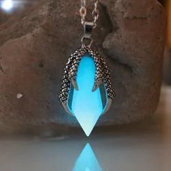 316L stainless steel Claw dragon talons Punk Luminous Obsidian, Pendants Necklaces GLOW in the DARK dragon steel Chain