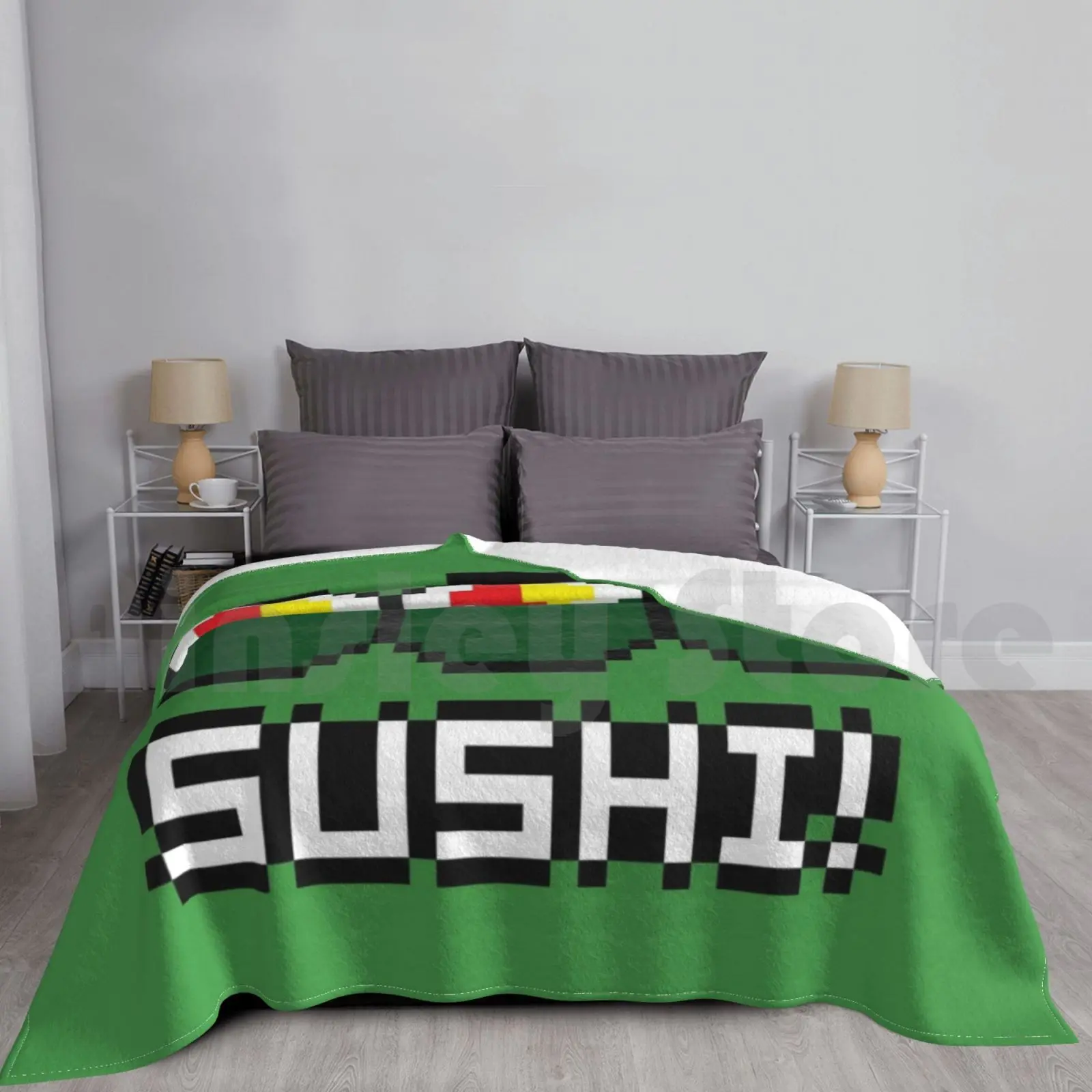 8-Bit Sushi Blanket Super Soft Warm Light Thin Pixel 8 Bit Byte Sushi Nori Roll Rice Japanese Maki Nigiri Retro