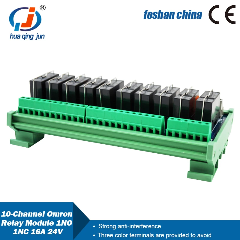 

Huaqingjun 10-канальный релейный модуль SPDT 1NO 1NC DC24V черный 16A электромагнитные реле для ПЛК