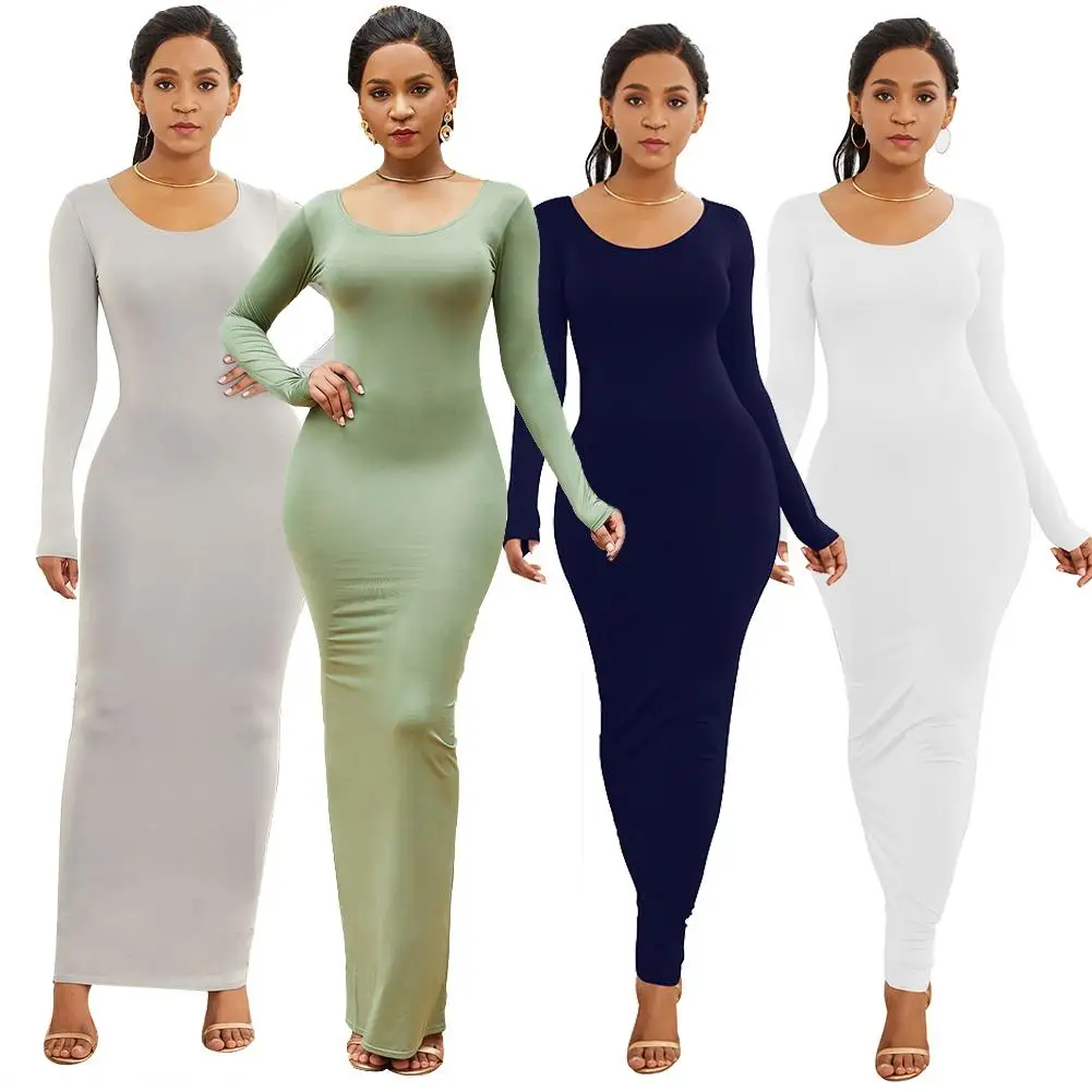 HOT SALES!!! Spring Autumn Sexy Long Dress Women Long Sleeve Round Neck Bodycon Maxi Dress evening party Dress